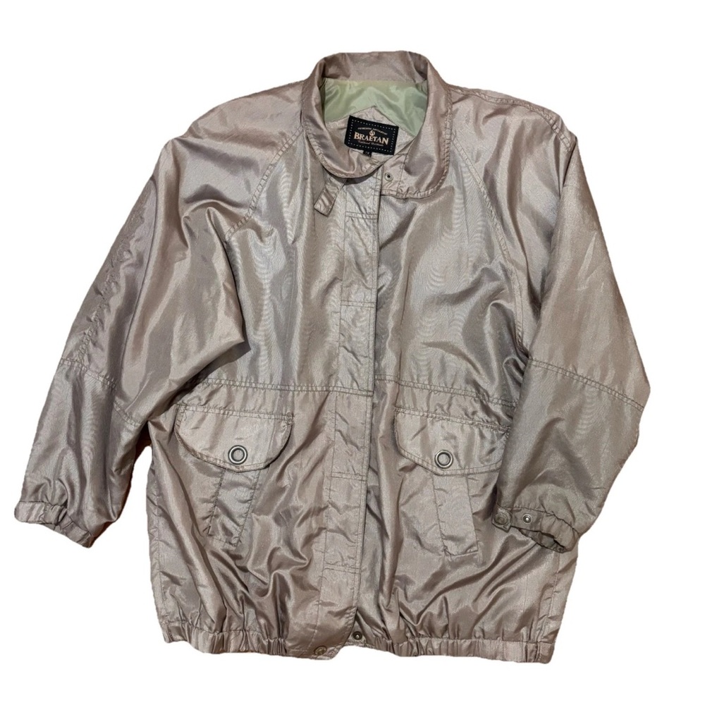 Vintage 90s Braetan Lined Windbreaker coat Women's XL Metallic Pewter